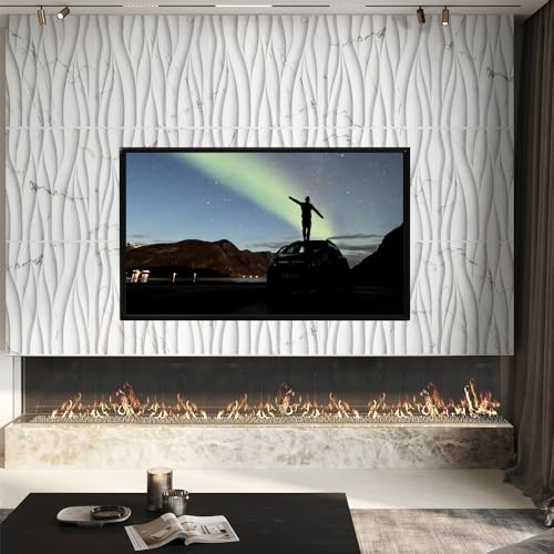 STICKGOO Wave Wall Panels for Interior Wall Decor, White Marble Mixed Gold Thread 3D Wall Panels Accent Wall, Decorative PVC Panels for Living Room Bedroom TV Background - Image 2