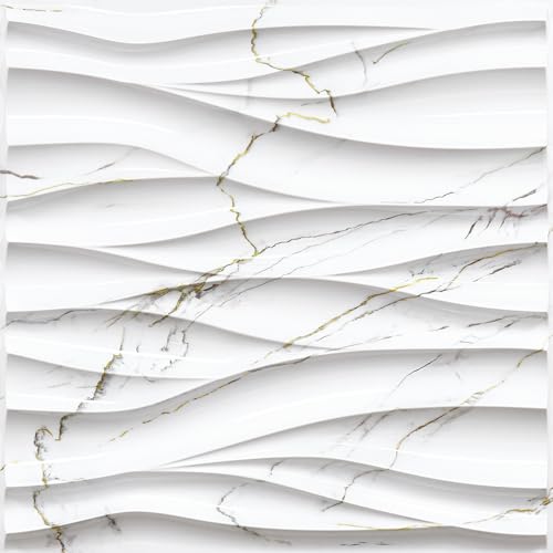 STICKGOO Wave Wall Panels for Interior Wall Decor, White Marble Mixed Gold Thread 3D Wall Panels Accent Wall, Decorative PVC Panels for Living Room Bedroom TV Background - Image 1