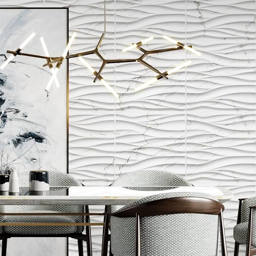 STICKGOO Wave Wall Panels for Interior Wall Decor, White Marble Mixed Gold Thread 3D Wall Panels Accent Wall, Decorative PVC Panels for Living Room Bedroom TV Background - Image 4