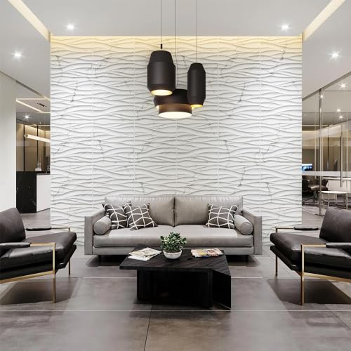 STICKGOO Wave Wall Panels for Interior Wall Decor, White Marble Mixed Gold Thread 3D Wall Panels Accent Wall, Decorative PVC Panels for Living Room Bedroom TV Background - Image 3