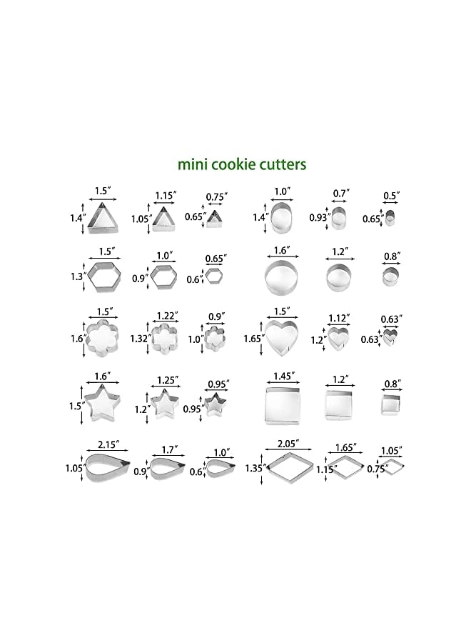 S-TOP Mini Cookie Cutters Set, 30Pcs Heart Star Flower Round Square Hexagon Oval Diamond Shapes Cookie Cutters, Polymer Clay Cutters for Cookies,Biscuit,Pastry Dough,Pie Crust,Fruits Fondant Homemade Baking - Image 5