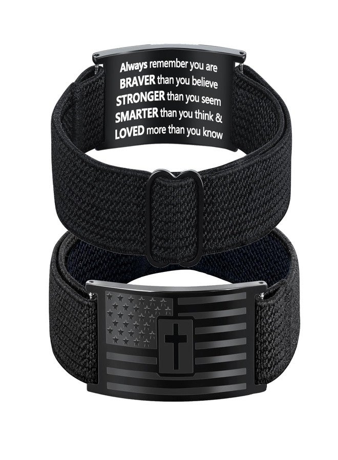 LDOWWGL Mens Bracelet - American Flag Christian Cross Bracelet with Bible Verse, Adjustable Black Elastic Stretch Strap - Graduation Birthday Gifts for Men Boys, 4.5 - 10 inches, Nylon, no gemstone - Image 1