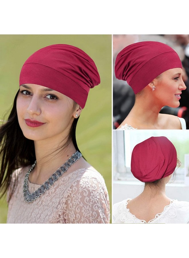 KONPAYDE Satin Bonnet Sleep Cap Hair Cover Bonnet Satin Lined Slouchy Beanie Night Sleeping Hat - Adjustable For Curly Hair Wine Red  - Image 4