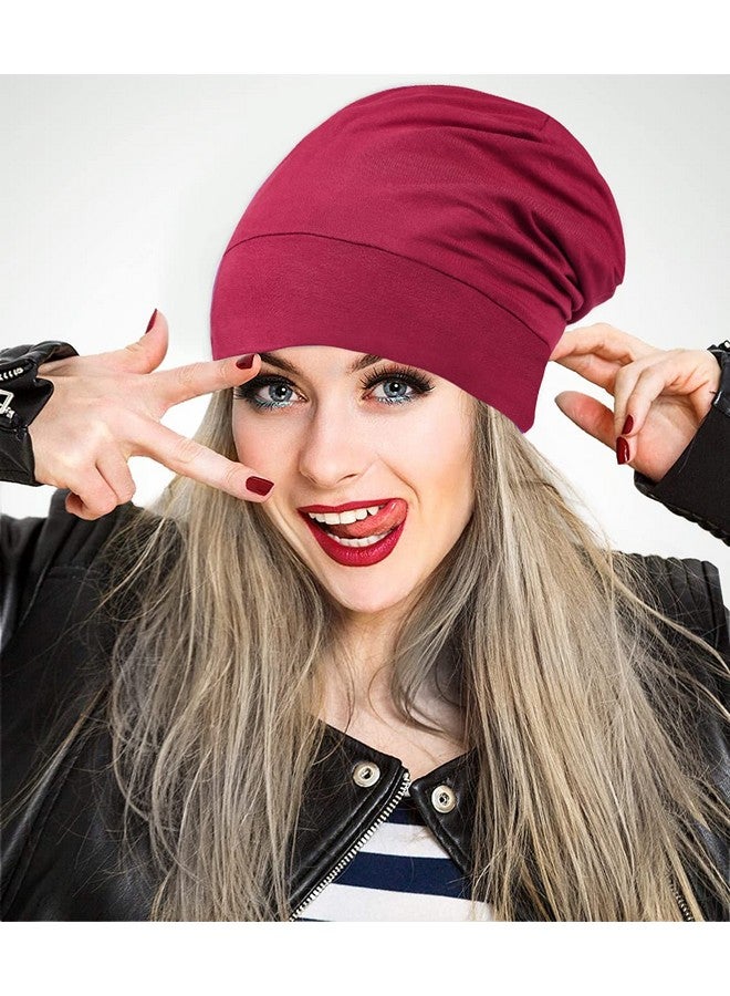 KONPAYDE Satin Bonnet Sleep Cap Hair Cover Bonnet Satin Lined Slouchy Beanie Night Sleeping Hat - Adjustable For Curly Hair Wine Red  - Image 5