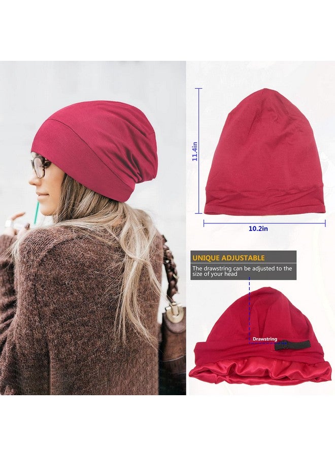 KONPAYDE Satin Bonnet Sleep Cap Hair Cover Bonnet Satin Lined Slouchy Beanie Night Sleeping Hat - Adjustable For Curly Hair Wine Red  - Image 2
