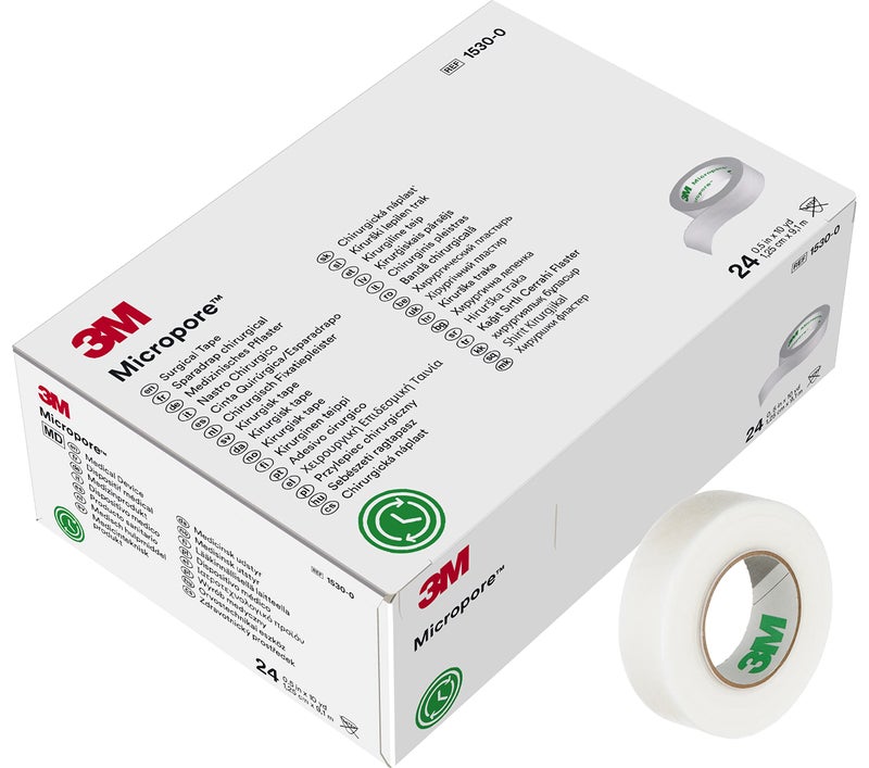3Mâ„¢ Microporeâ„¢ Surgical Tape 1530-0, 1/2 IN x 10 YD (1.,25cm x 9,1m), 24 Rolls/Carton 10 Cartons/Case - Image 1