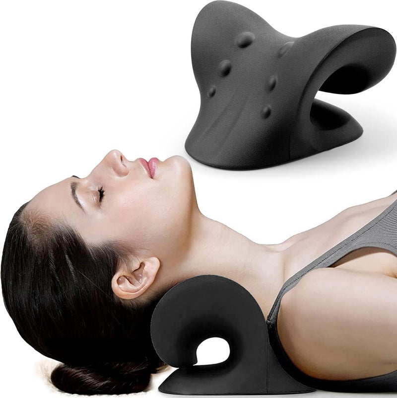 RESTCLOUD Neck and Shoulder Relaxer, Cervical Traction Device for TMJ Pain Relief and Cervical Spine Alignment, Chiropractic Pillow, Neck Stretcher (Black) - Image 1