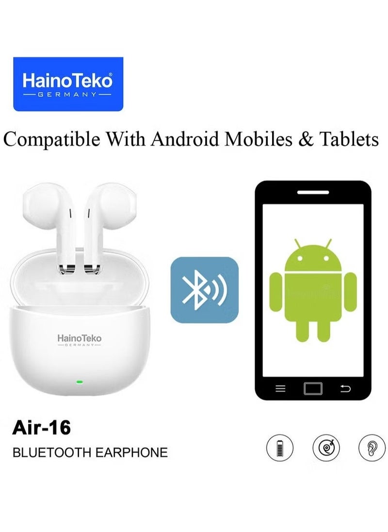 Haino Teko True Wireless Earphones with Super Clear Mic and High Bass Sound Quality – Compatible with Android Mobiles and Tablets – White Wireless Earbuds for Music, Calls, and Comfort - Image 2