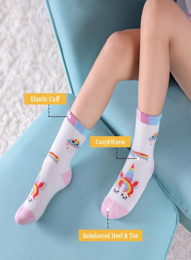 جوارب صوف ميرينو للأطفال من FNOVCO، جوارب دافئة شتوية سميكة ومريحة، 6 أزواج (1-3 سنوات، لون يونيكورن وردي) - Image 2