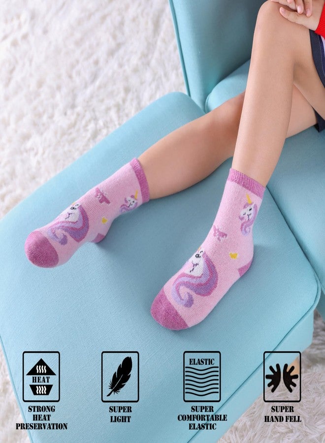جوارب صوف ميرينو للأطفال من FNOVCO، جوارب دافئة شتوية سميكة ومريحة، 6 أزواج (1-3 سنوات، لون يونيكورن وردي) - Image 5
