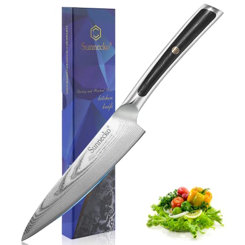 Sunnecko Utility Knife 5 Inch Paring Knife Damascus Steel VG10 Blade Small Kitchen Knife for Cutting Fruit Vegetables Gift Box