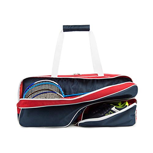 K-Cliffs Tennis Racket Bag | Deluxe Ballistic Nylon Travel Duffel | Shoe Compartment Red White Blue - Image 4