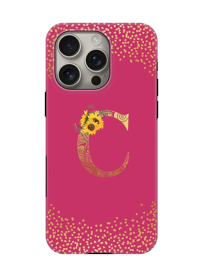 Stylizedd Tough Pro Magnetic Case for iPhone 16 Pro, Dual Layer hybrid PC + TPU Mobile Cover Matte - Custom Floral Monogram - C ( Deep Pink ) - Image 1