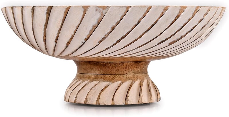 NIRMAN FRUIT BOWL Mango Wood Fruit Bowl Pedestal Bowl for Table Dcor Wooden Fruit Bowl for Kitchen Counter Pedestal Fruit Bowl Dried Fruit 12 X 12 X 475 - Image 1