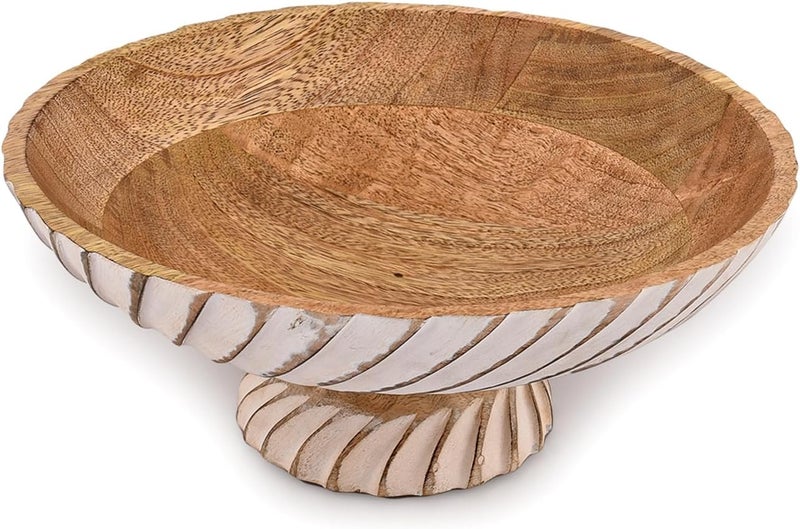 NIRMAN FRUIT BOWL Mango Wood Fruit Bowl Pedestal Bowl for Table Dcor Wooden Fruit Bowl for Kitchen Counter Pedestal Fruit Bowl Dried Fruit 12 X 12 X 475 - Image 2