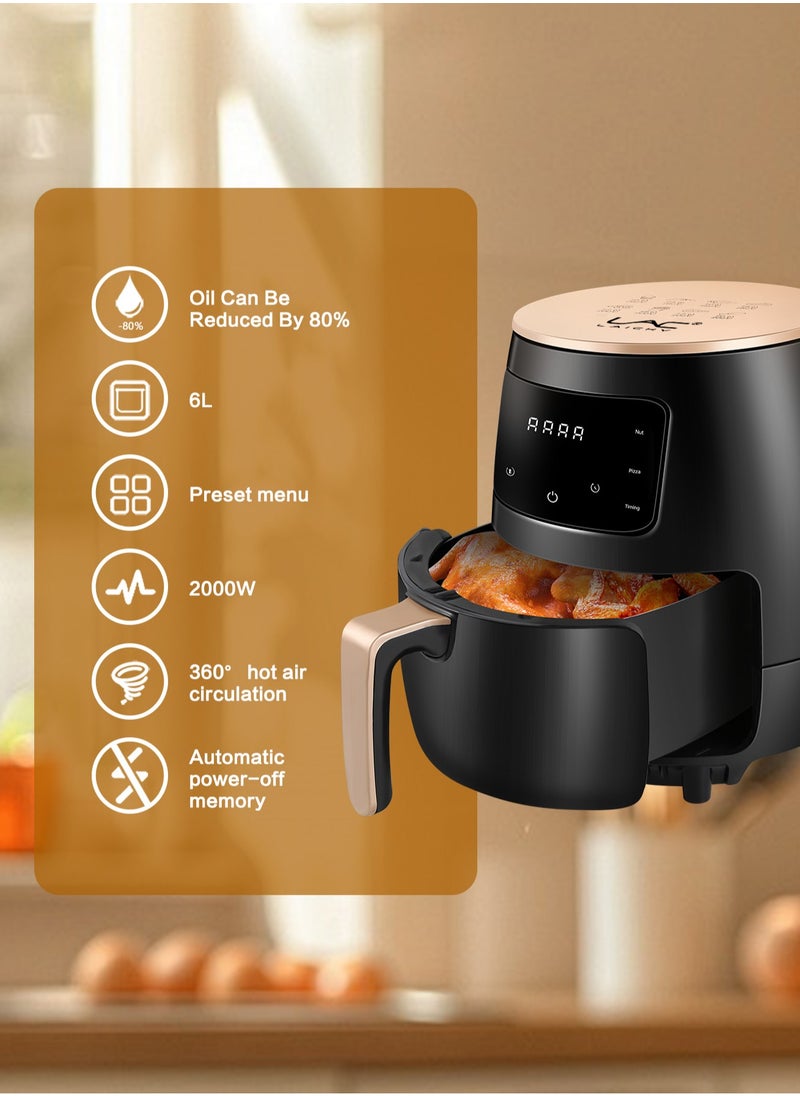 LAC LAICHY - Air Fryer Smart Touch 6L Large Capacity 6 Presets, One-touch Panel, 360° Turbo Airflow Tech, LCD Touch Display Countertop Healthy Oil Free Nonstick & Dishwasher-Safe Basket Air Fryer - Image 1