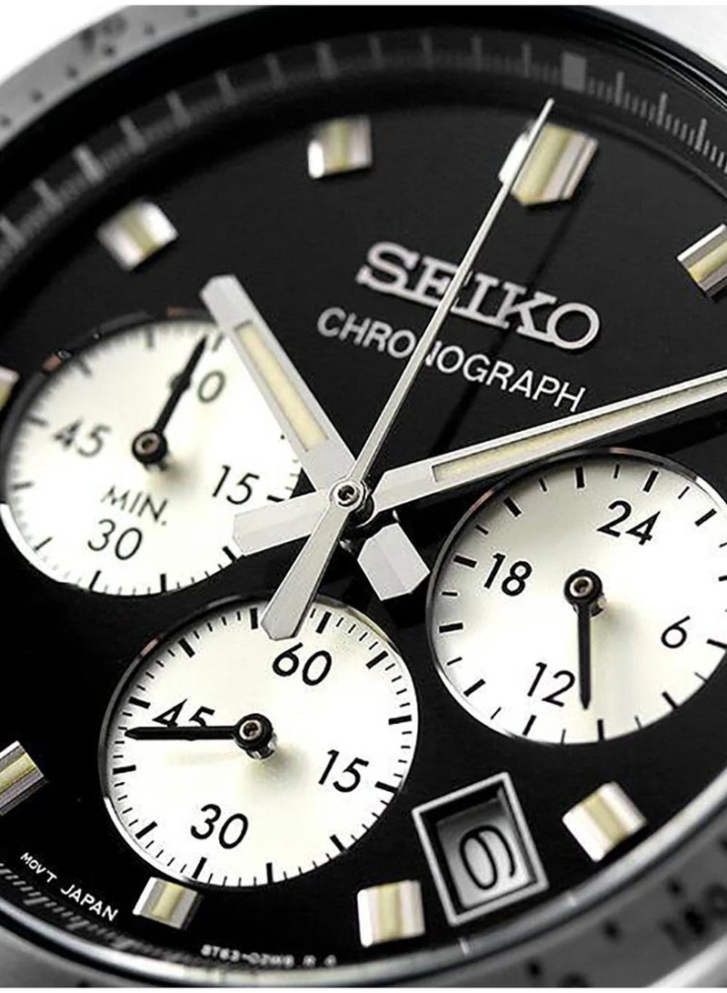 Seiko Selection Neo-Vintage Chronograph Men's Watch SBTR047, 41mm Black Dial, Stainless Steel Bracelet, 100M WR - Image 2