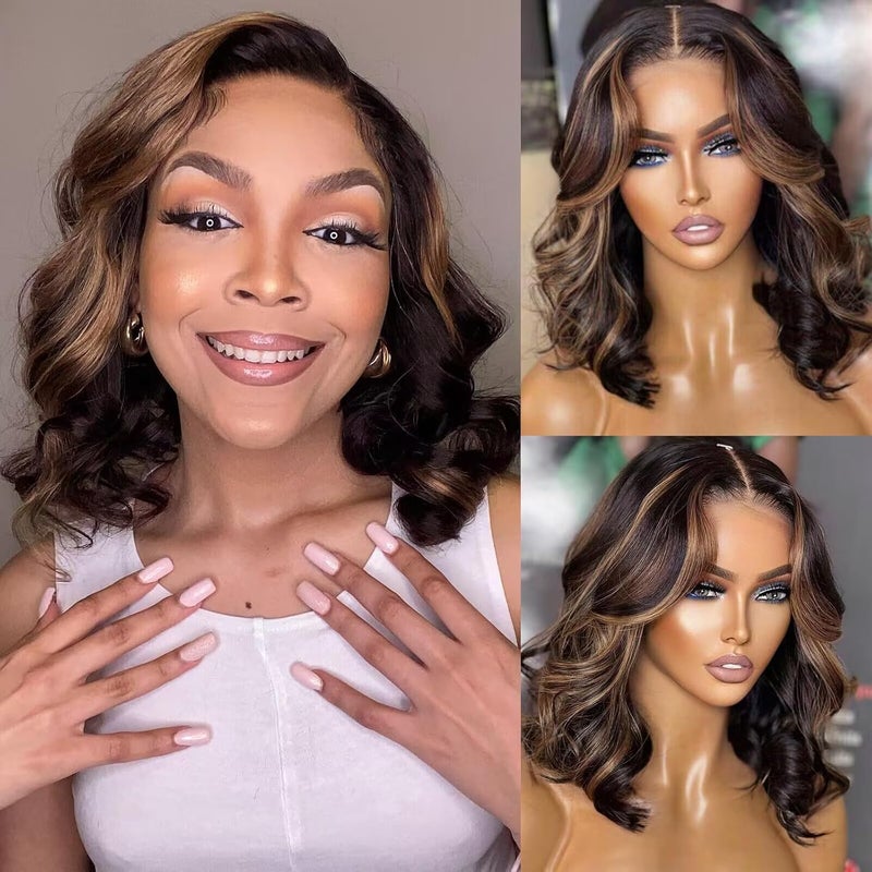 mscoco Bob Wig Human Hair 56 Highlight Body Wave Lace Front Wigs Human Hair Prebleached knots Bob Wig Human Hair Glueless 1B230 Wigs Human Hair for Black Women Body Wave Human Hair Wig