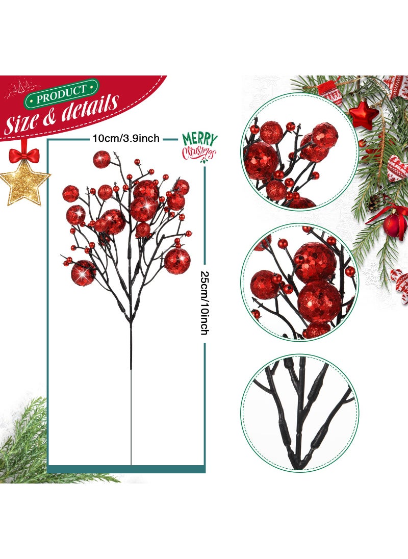Geosar 24 Pieces Christmas Glitter Berries Stems 10 Inch Christmas Berry Picks Artificial Glittered Berries Ornaments Floral Stems for Christmas Tree  Home Wreath  Party Decoration (Red)  - Image 2