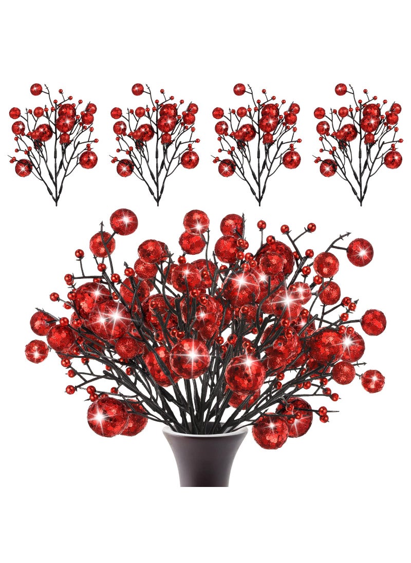 Geosar 24 Pieces Christmas Glitter Berries Stems 10 Inch Christmas Berry Picks Artificial Glittered Berries Ornaments Floral Stems for Christmas Tree  Home Wreath  Party Decoration (Red)  - Image 1