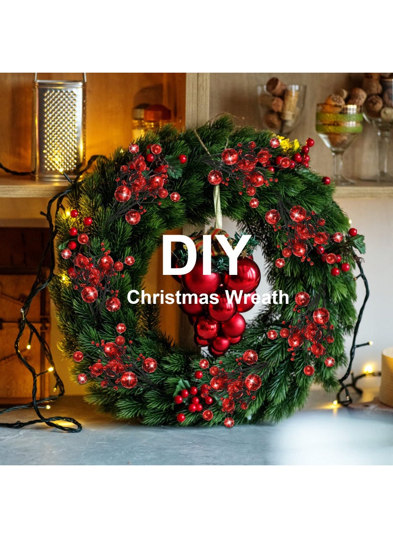 Geosar 24 Pieces Christmas Glitter Berries Stems 10 Inch Christmas Berry Picks Artificial Glittered Berries Ornaments Floral Stems for Christmas Tree  Home Wreath  Party Decoration (Red)  - Image 5