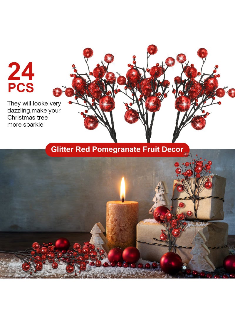 Geosar 24 Pieces Christmas Glitter Berries Stems 10 Inch Christmas Berry Picks Artificial Glittered Berries Ornaments Floral Stems for Christmas Tree  Home Wreath  Party Decoration (Red)  - Image 4