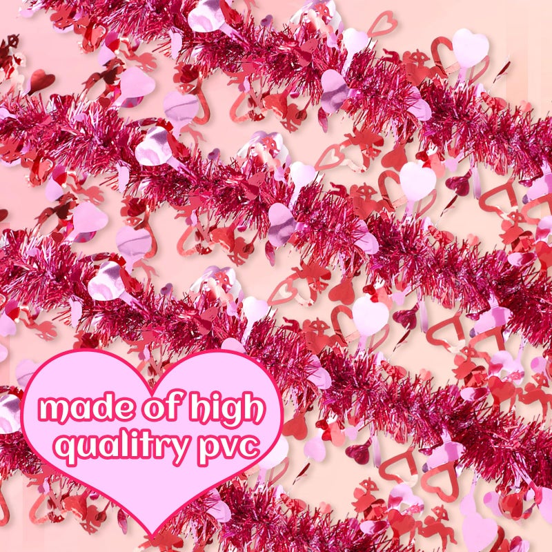 Daifunli 2 Pcs 80 Feet Valentines Tinsel Garland Metallic Pink Tinsel Twist Garland with Heart Sequins Shiny Hanging Decoration for Valentines Day Tree Office Home Party Indoor Outdoor Holiday Decor - Image 4