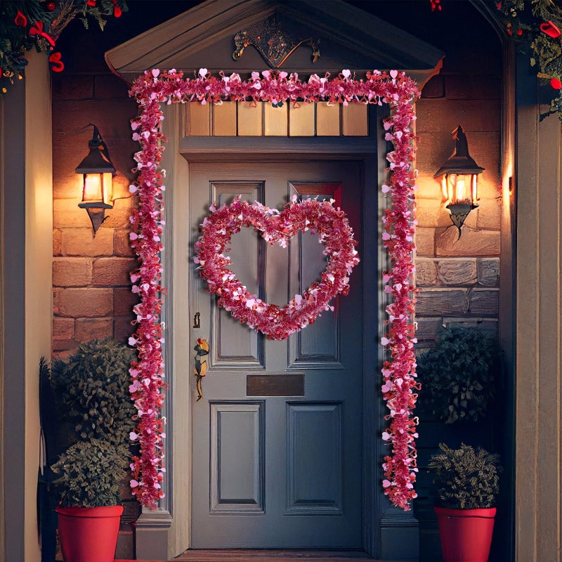 Daifunli 2 Pcs 80 Feet Valentines Tinsel Garland Metallic Pink Tinsel Twist Garland with Heart Sequins Shiny Hanging Decoration for Valentines Day Tree Office Home Party Indoor Outdoor Holiday Decor - Image 5