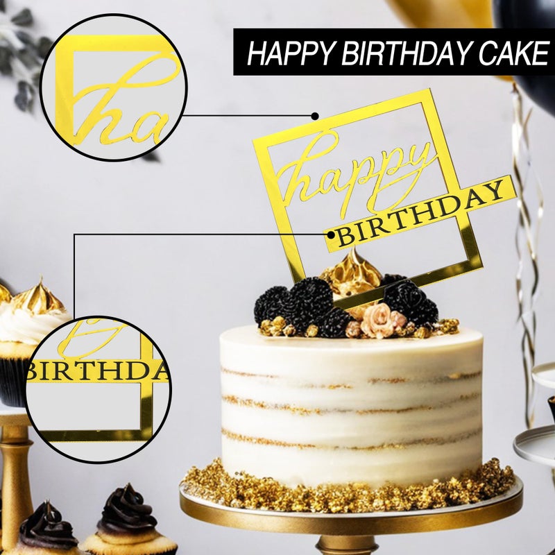 RASSLISA 24 PCS Gold Happy Birthday Cake Toppers Mirror Acrylic Cake Topper Side Cake Decorations Cake Inserts Cake Decorating Supplies Cupcake Toppers for Birthday Party Cake Desserts Pastries 8 Styles - Image 4