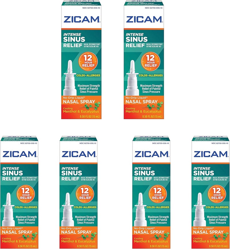 Zicam Intense Sinus Relief NoDrip Liquid Nasal Spray 050 FL OZ Pack of 6