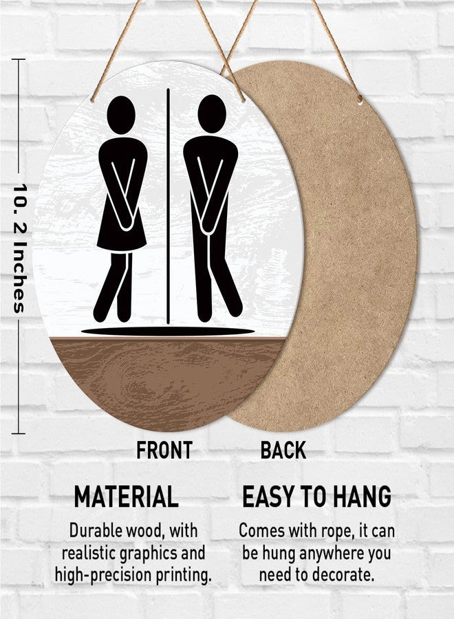 Muktoujaumai Funny Bathroom Sign Wall Decor, Bathroom Hanging Sign Decor Farmhouse Wall Decoration Wood Sign for Toilet, Restroom, Men Women Bathroom Sign - Image 2