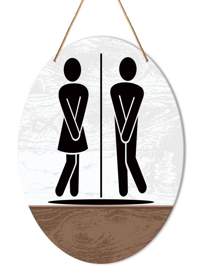 Muktoujaumai Funny Bathroom Sign Wall Decor, Bathroom Hanging Sign Decor Farmhouse Wall Decoration Wood Sign for Toilet, Restroom, Men Women Bathroom Sign - Image 1