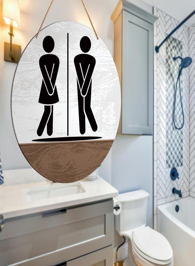Muktoujaumai Funny Bathroom Sign Wall Decor, Bathroom Hanging Sign Decor Farmhouse Wall Decoration Wood Sign for Toilet, Restroom, Men Women Bathroom Sign - Image 5