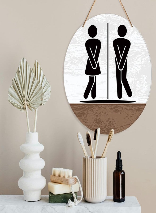 Muktoujaumai Funny Bathroom Sign Wall Decor, Bathroom Hanging Sign Decor Farmhouse Wall Decoration Wood Sign for Toilet, Restroom, Men Women Bathroom Sign - Image 4