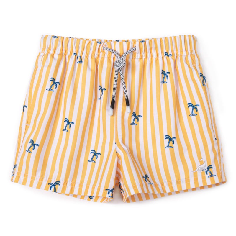 SURF CUZ Boys Swim Trunks Swimsuit for Toddler Boy Bathing Suits Quick Dry Kids Board Shorts UPF 50+ Mesh Swim Shorts Yellow Stripe Palm 3T - Image 1