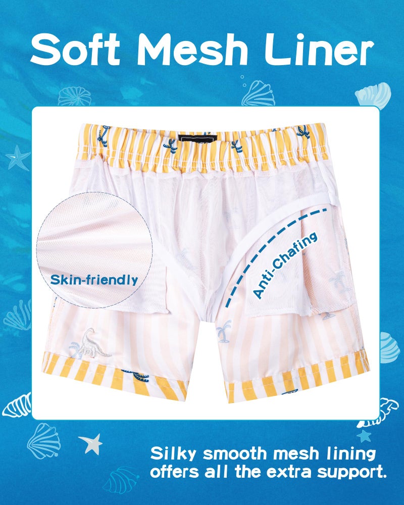 SURF CUZ Boys Swim Trunks Swimsuit for Toddler Boy Bathing Suits Quick Dry Kids Board Shorts UPF 50+ Mesh Swim Shorts Yellow Stripe Palm 3T - Image 2