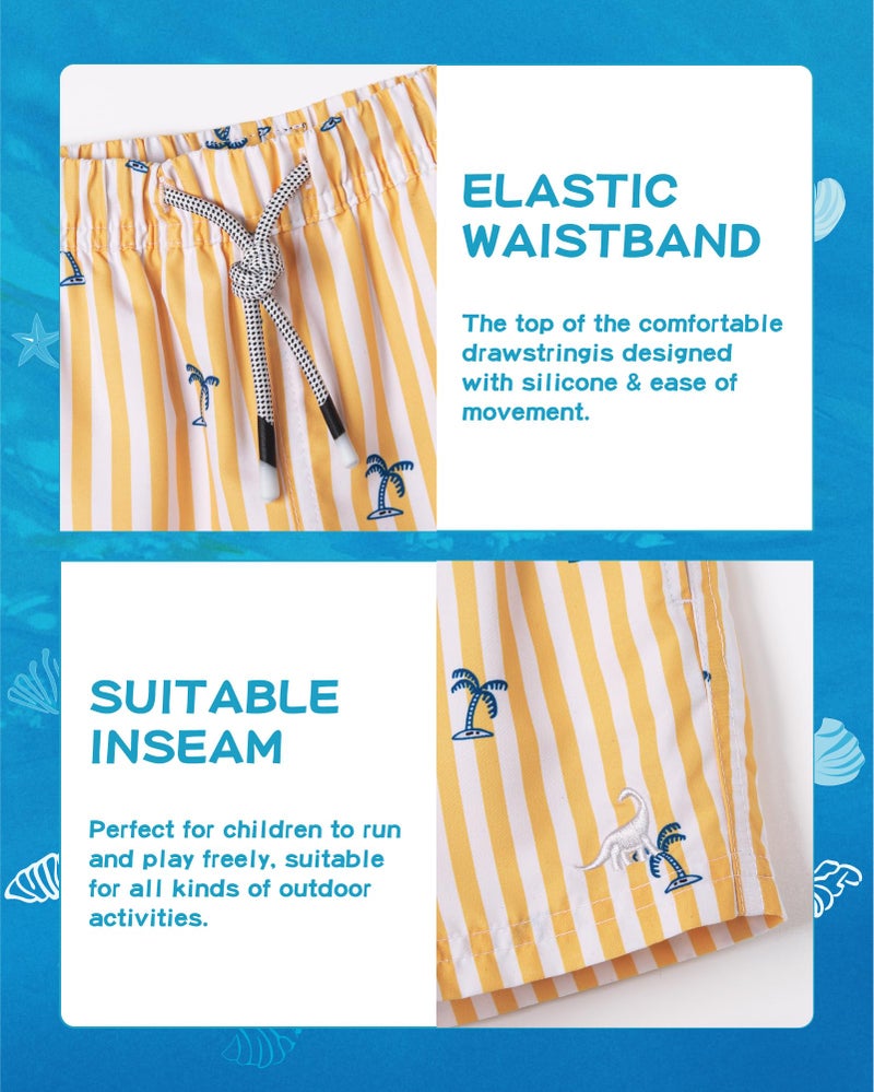 SURF CUZ Boys Swim Trunks Swimsuit for Toddler Boy Bathing Suits Quick Dry Kids Board Shorts UPF 50+ Mesh Swim Shorts Yellow Stripe Palm 3T - Image 4