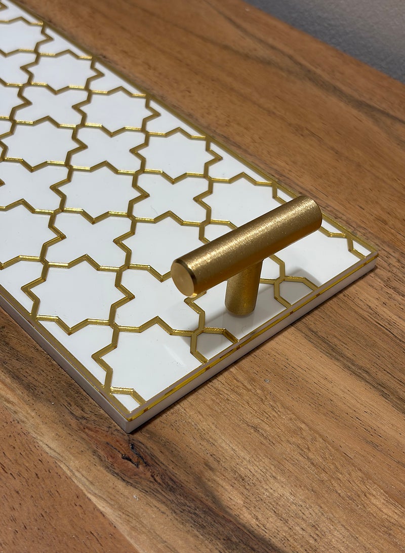 لوحة صينية تقديم من الأكريليك بتصميم مزخرف ومقابض معدنية ذهبية اللون - Image 4