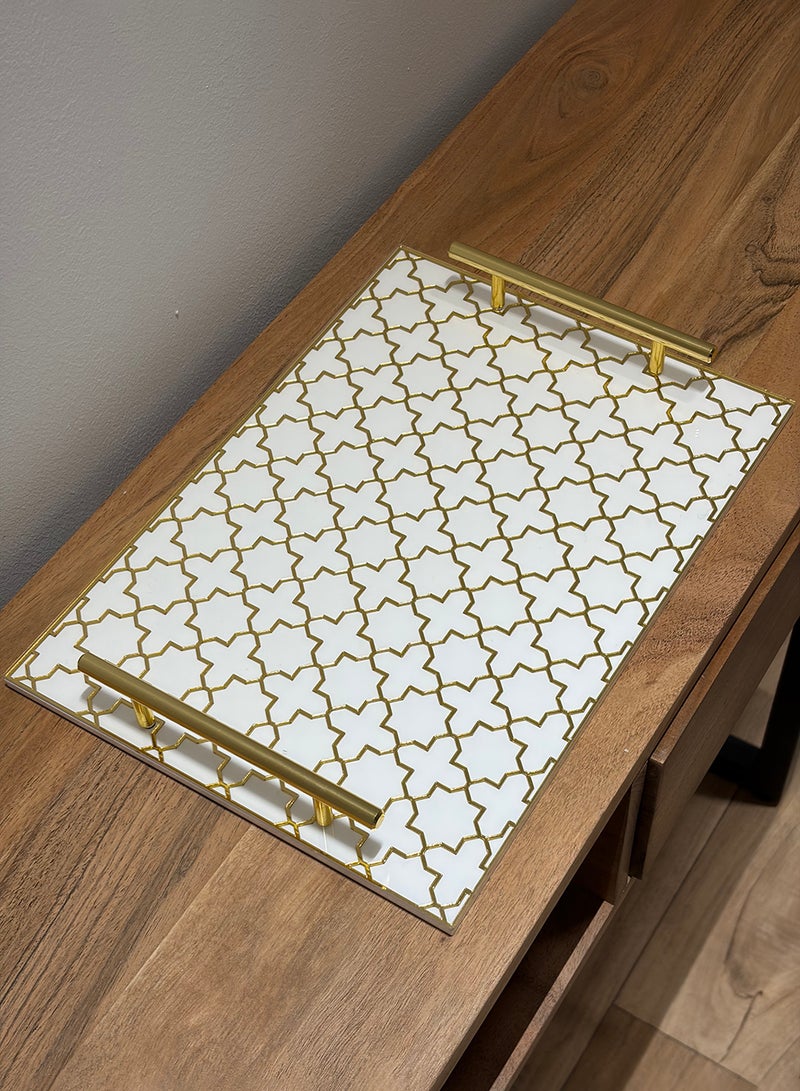 لوحة صينية تقديم من الأكريليك بتصميم مزخرف ومقابض معدنية ذهبية اللون - Image 5