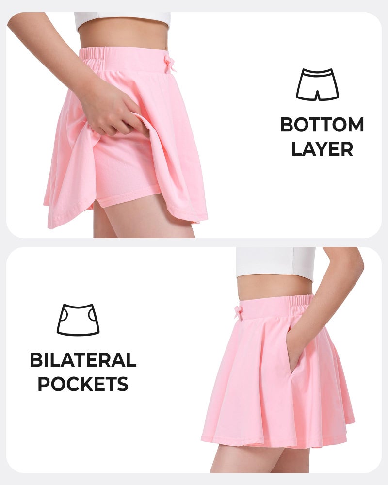 BOOPH Girls Skirts Kids Casual Mini Skorts Toddler Athletic Uniform Skirts with Pockets Pink 6-7 Years - Image 3
