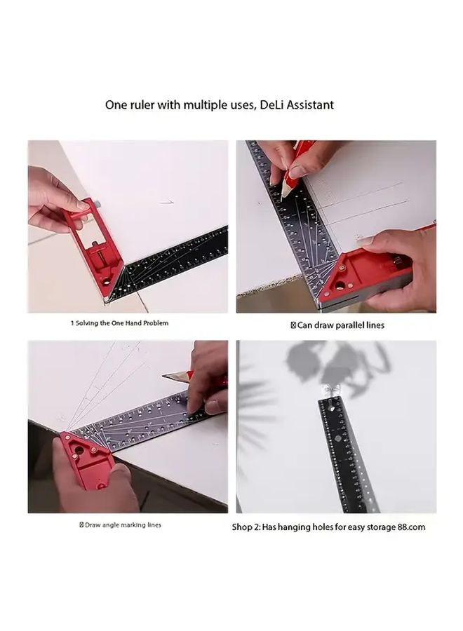High Precision Aluminum Alloy 90 Degree Angle Square Multifunctional Woodworking Engineering Ruler With Dual Scale Markings Ergonomic Red Handle 15.75inch - Image 5