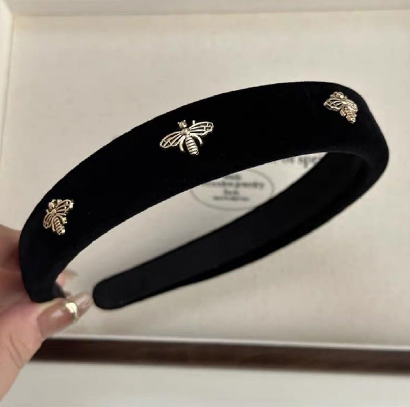 TERSE Black Velvet Headband with White Pearl Accents - Cute Vintage Designer Hair Accessory for Women's Holiday Fashion - Image 5