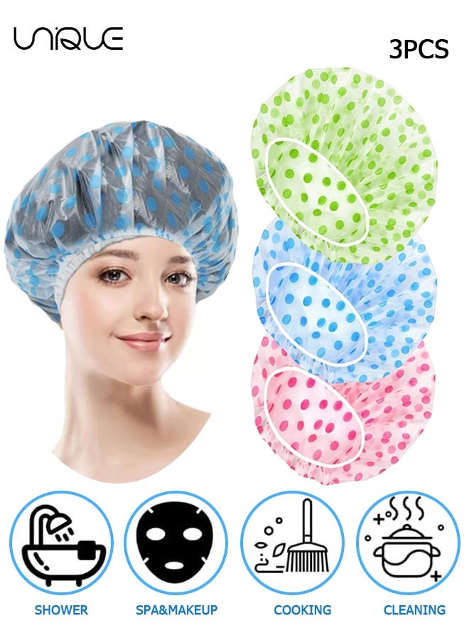 يونيك قبعات الاستحمام - 3 قطع قبعات حمام مقاومة للماء - قبعة دش مقاومة للماء قابلة لإعادة الاستخدام - مقاومة للماء مع قبعة شعر مرنة - للرجال صالون سبا للنساء - اكسسوارات الاستحمام لحماية الشعر - أحمر / أزرق / أخضر - Image 1
