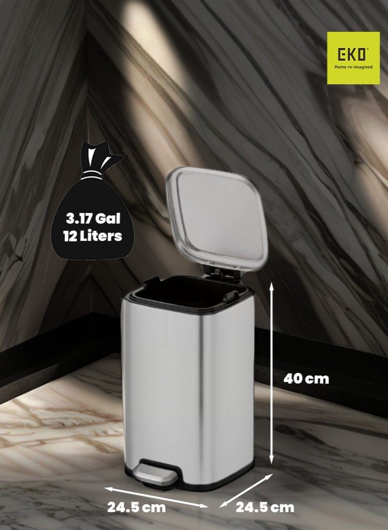 EKO STELLA SERIES | Brushed Stainless Steel Finish | Soft-Closing | Fingerprint-Resistant | Premium Pedal Trash Bin | Multiple Sizes ( 6 - 12 L) To Suit Different Places | 12 Liters | Matte Grey  - Image 3