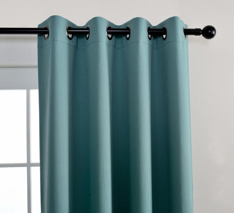 MIUCO Room Darkening Curtains Textured Grommet Thermal Insulated Blackout Curtains for Bedroom Set of 2 52x95 Inch Teal - Image 2