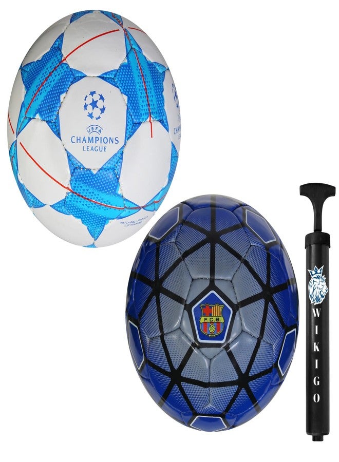 WIKIGO Set of Bluestar & FCB Football with Air Pump | Water Resistant Best for Wet, Muddy and Grass Surface | Football for Training & Match Practice Outdoor Soccer Ball Rubber | Size 5 - Image 2