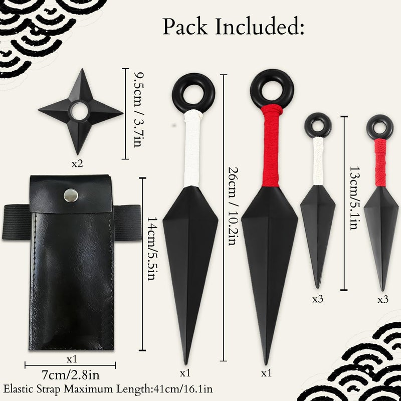 OOHGLITZ 11-Piece Anime Ninja Cosplay Kit, Plastic Ninja Kunai (10.2"+5.1"), Shuriken Ninja Stars (3.5") Set with Pouch for Anime Fans, Ninja& Martial Arts Props Black - Image 2
