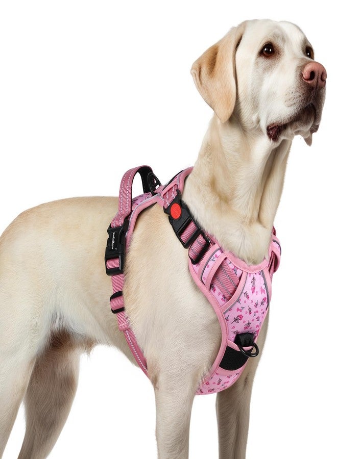 رابيتجو سرج كلاب من rabbitgoo للكلاب الكبيرة، سرج مضاد للشد بثلاثة أبازيم، سترة مبطنة ناعمة قابلة للتعديل مع مقبض تحكم، سترة عاكسة للضوء للمشي للكلاب الكبيرة، لون وردي مزهر، مقاس كبير - Image 1