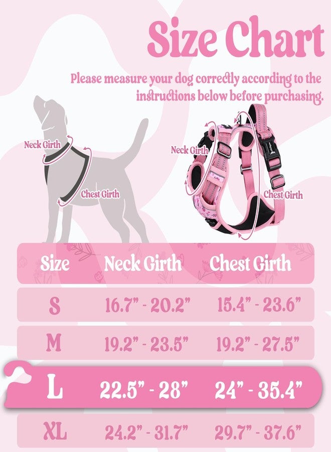 رابيتجو سرج كلاب من rabbitgoo للكلاب الكبيرة، سرج مضاد للشد بثلاثة أبازيم، سترة مبطنة ناعمة قابلة للتعديل مع مقبض تحكم، سترة عاكسة للضوء للمشي للكلاب الكبيرة، لون وردي مزهر، مقاس كبير - Image 2