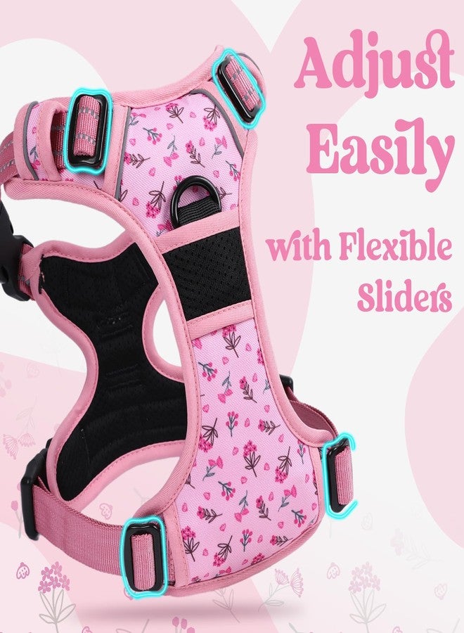 رابيتجو سرج كلاب من rabbitgoo للكلاب الكبيرة، سرج مضاد للشد بثلاثة أبازيم، سترة مبطنة ناعمة قابلة للتعديل مع مقبض تحكم، سترة عاكسة للضوء للمشي للكلاب الكبيرة، لون وردي مزهر، مقاس كبير - Image 4